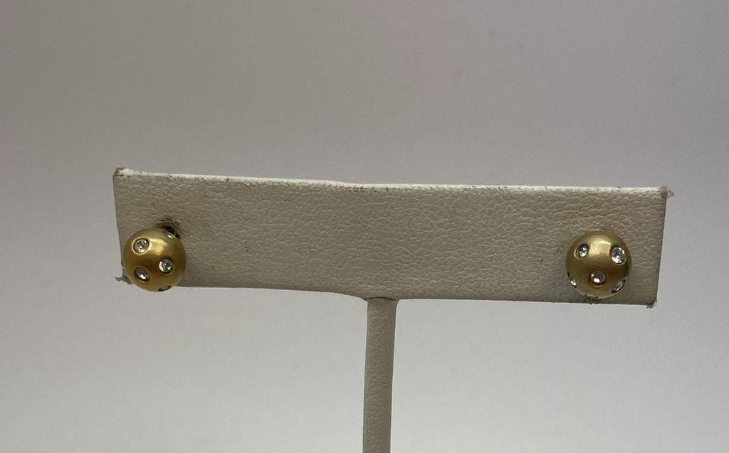 Swarovski Gold Tone Crystal Ball Stud Earrings | Signed Pavé Post Earrings 3.5g