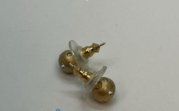 Swarovski Gold Tone Crystal Ball Stud Earrings | Signed Pavé Post Earrings 3.5g