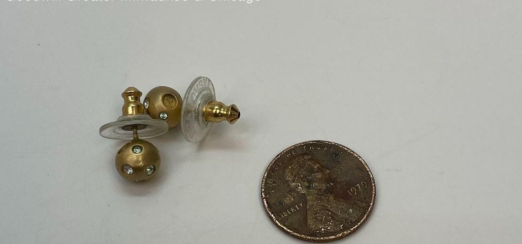 Swarovski Gold Tone Crystal Ball Stud Earrings | Signed Pavé Post Earrings 3.5g
