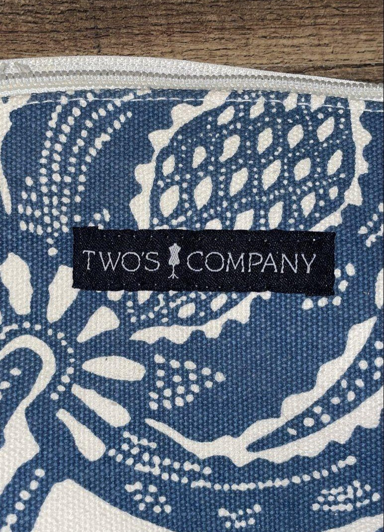 Two's Company Blue White Floral Canvas Tote Bag with Matching Pouch Set