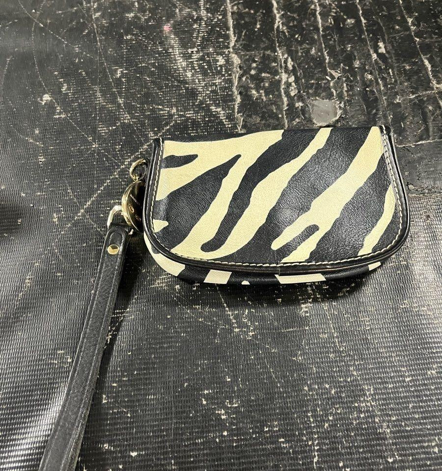 Vintage Dooney & Bourke Zebra Print Leather Flap Wristlet with Gold Hardware