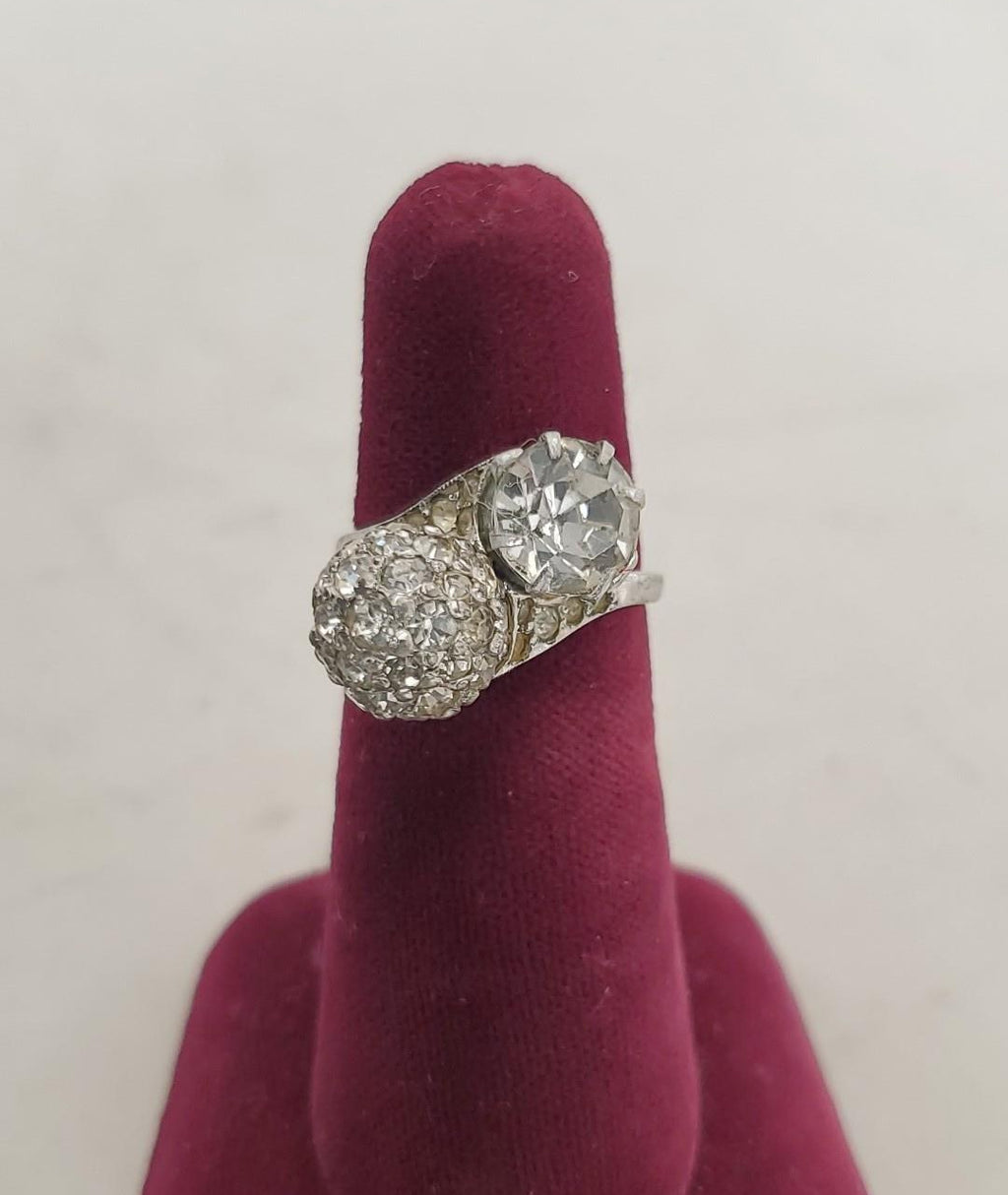 Vintage Sterling Silver Rhinestone Ring Abstract Modernist Cocktail Ring 5.9g