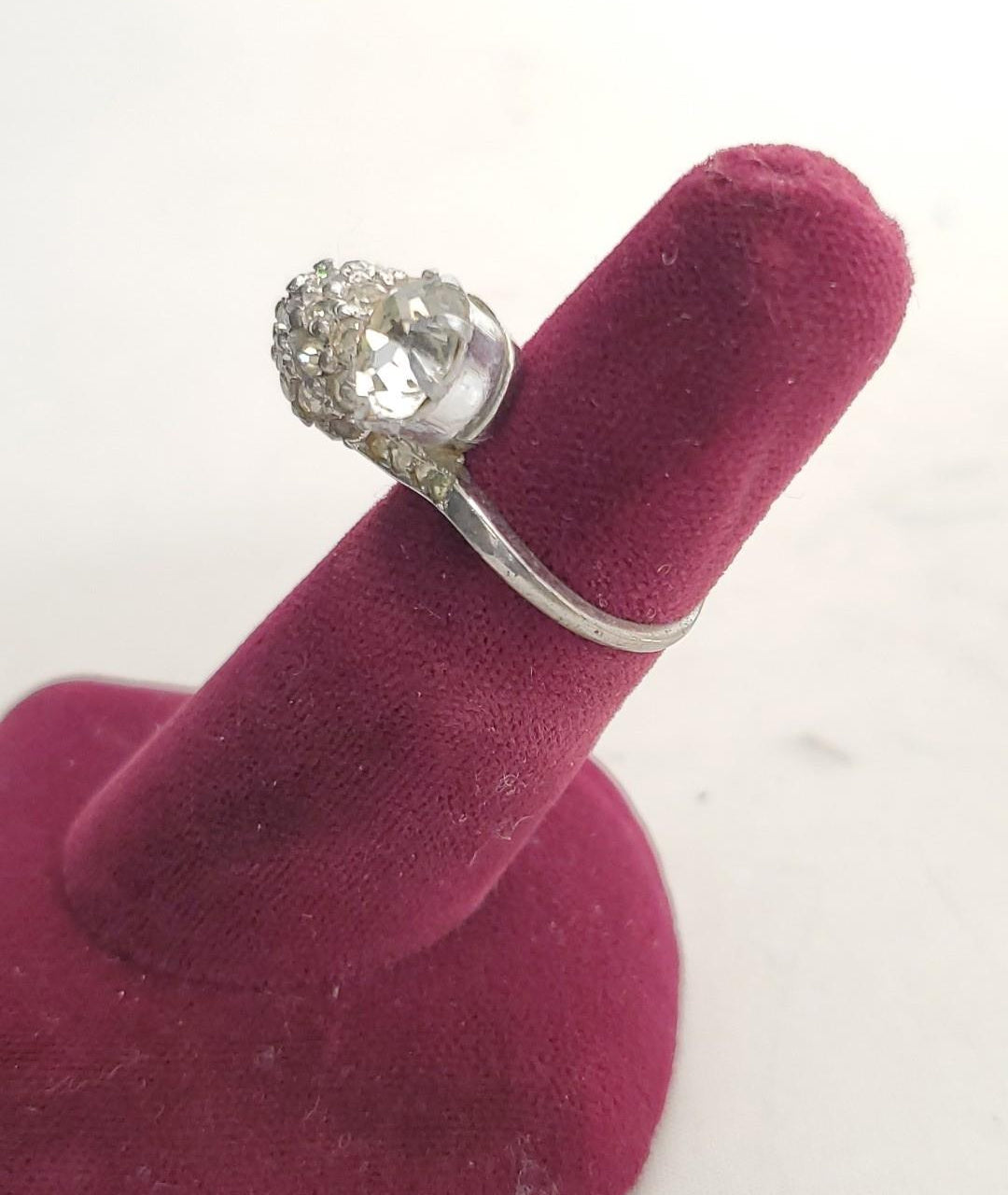 Vintage Sterling Silver Rhinestone Ring Abstract Modernist Cocktail Ring 5.9g