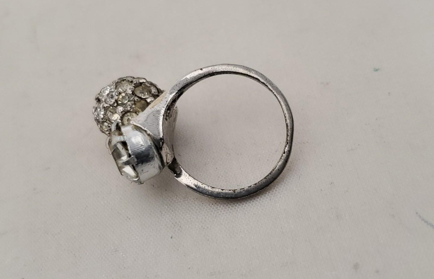 Vintage Sterling Silver Rhinestone Ring Abstract Modernist Cocktail Ring 5.9g