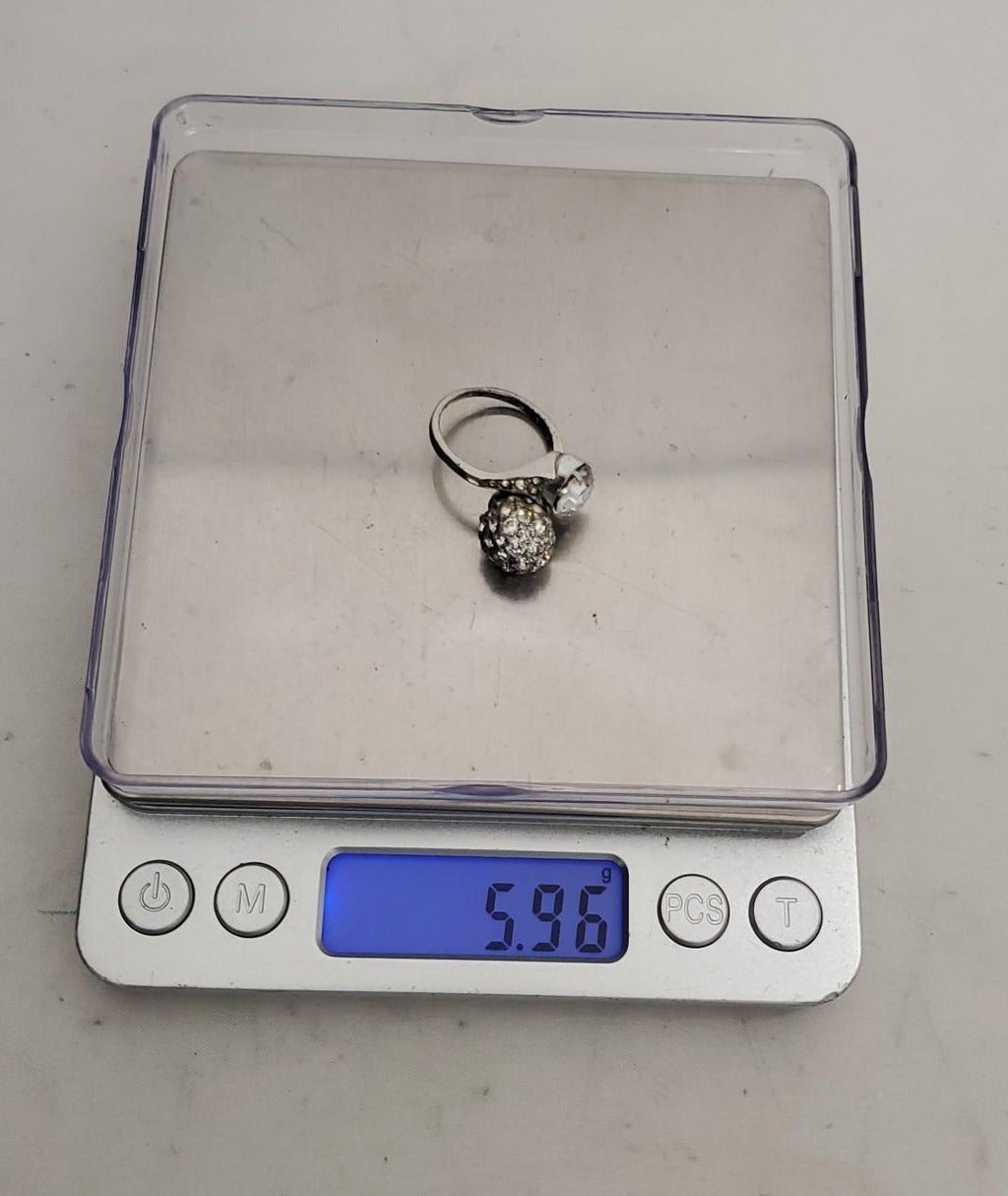 Vintage Sterling Silver Rhinestone Ring Abstract Modernist Cocktail Ring 5.9g