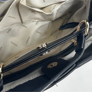 bebe Yara Woven Black Satchel Handbag 14 x 8 x 4 | Structured Logo Carryall