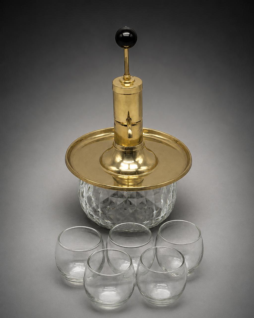 Vintage Park Sherman Merry-Go-Round Revolving Liquor Pump Decanter Set | Brass & Glass MCM Barware Server