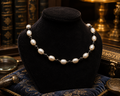 Cream Pearl Style and Black Bead Necklace with Silver Tone Clasp