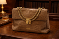 Claudia Firenze Italy Brown Croc Embossed Leather Shoulder Bag with Gold Lock Chain Strap