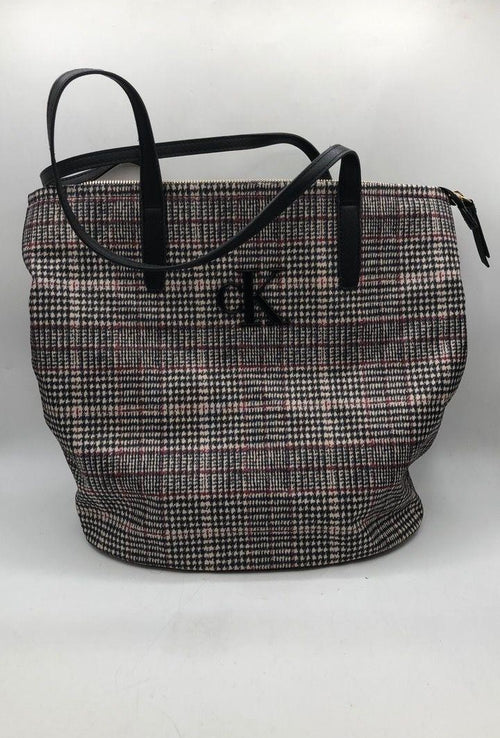 Calvin Klein Black White Red Plaid Tote Bag | Large Structured Everyday Work Carryall
