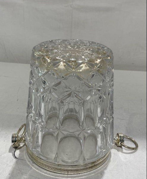 (NEED TO LOCATE PATTERN) Vintage Crystal Ice Bucket with Silver Plated Rim and Handles