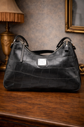 Vintage Dooney & Bourke Black Croc Embossed Leather Hobo Bag Structured Shoulder Purse