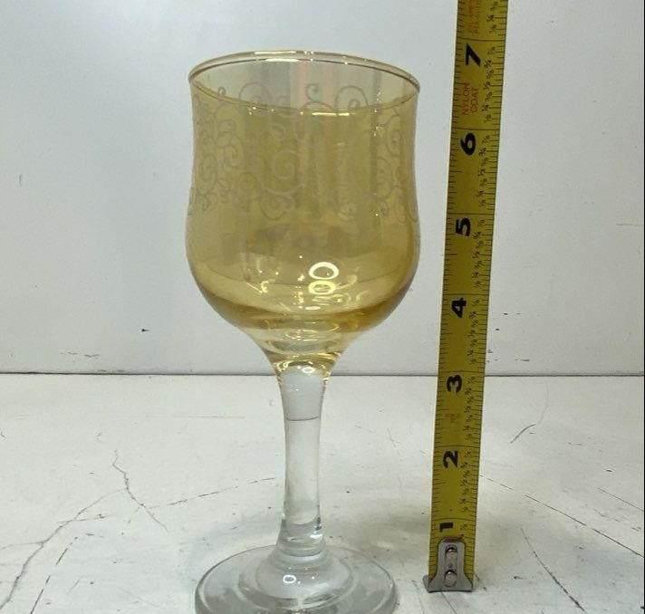 12 Identical Amber Glass Wine Glasses Each About 7 Tall