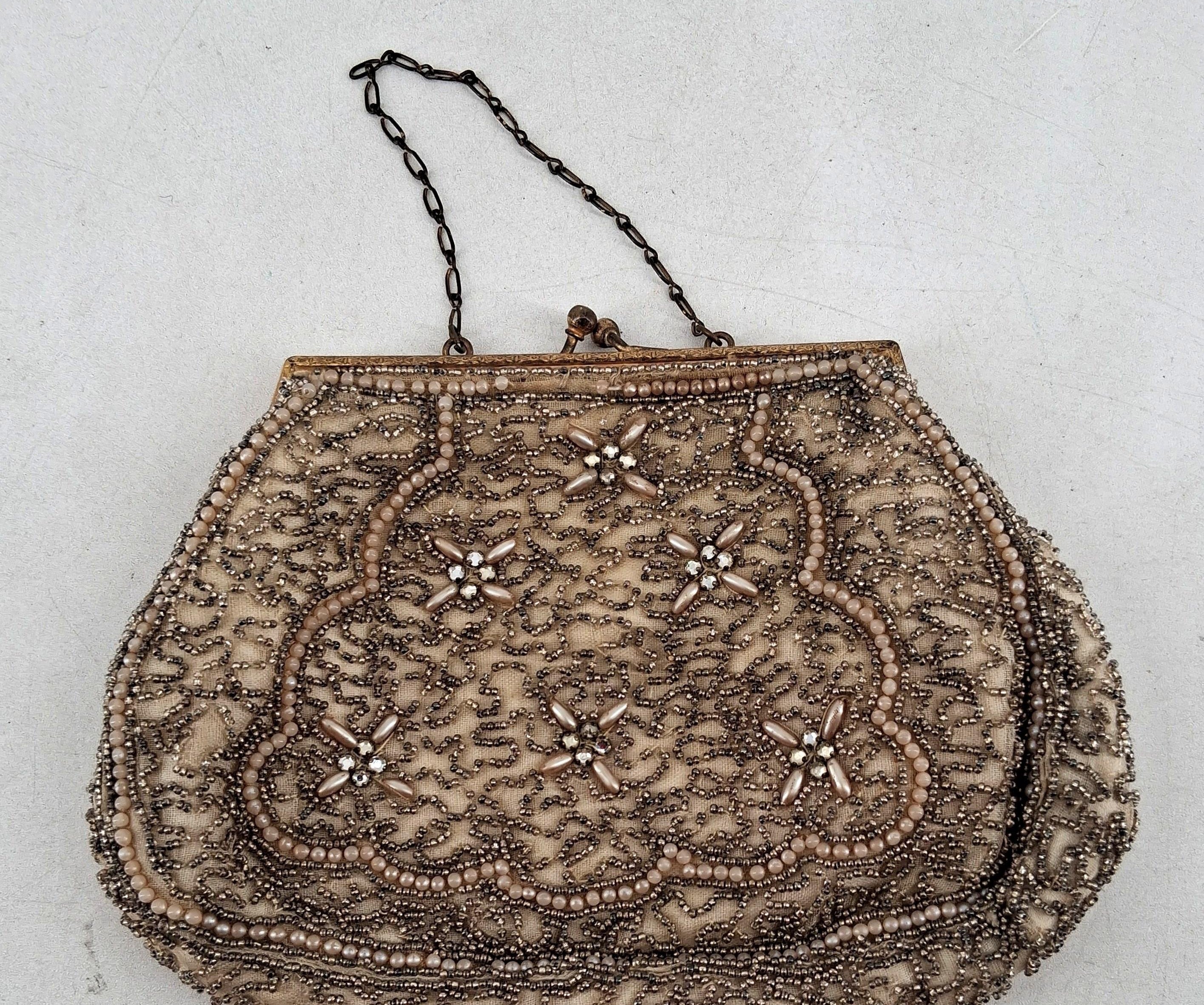 Vintage Touch of Nina Gold Mesh Evening Clutch with Chain Strap | Ornate Beaded Formal Bag