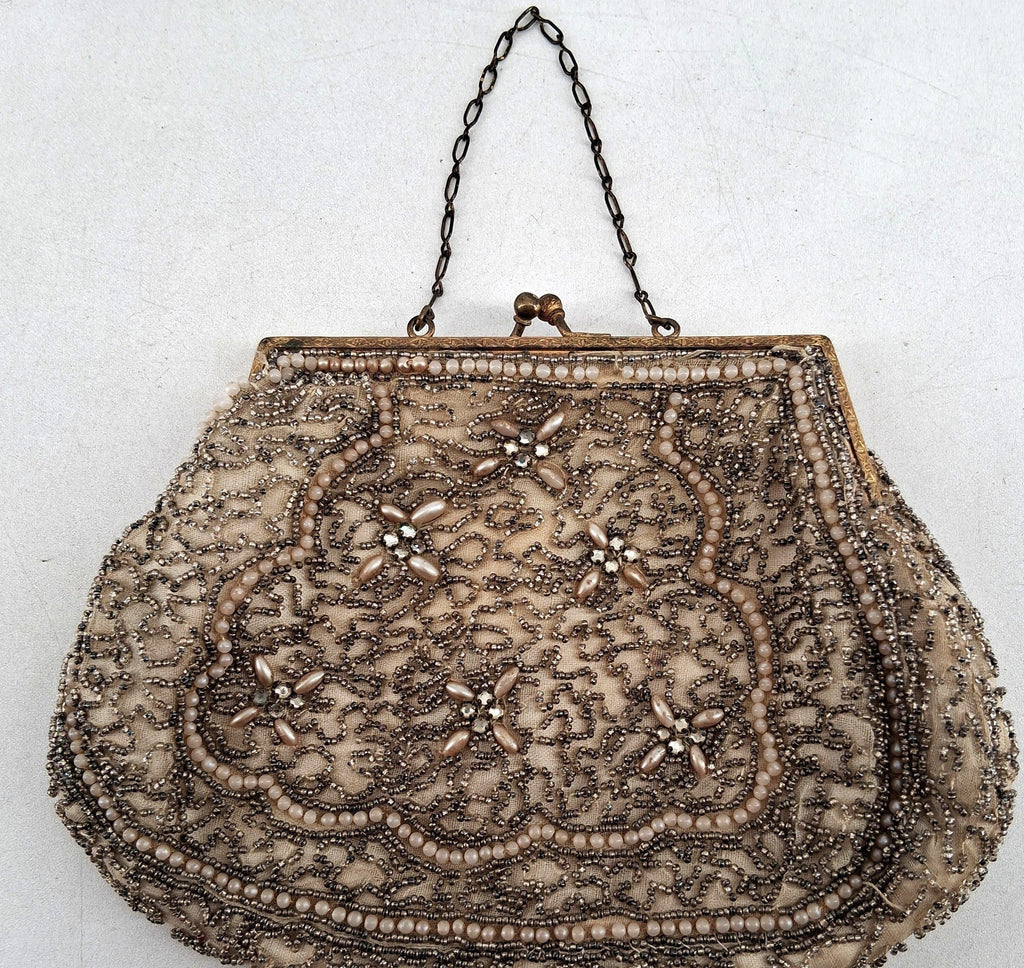 Vintage Touch of Nina Gold Mesh Evening Clutch with Chain Strap | Ornate Beaded Formal Bag