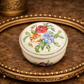 Porcelain Floral Trinket Box Pansy Bouquet Lid Gold Rim Detail