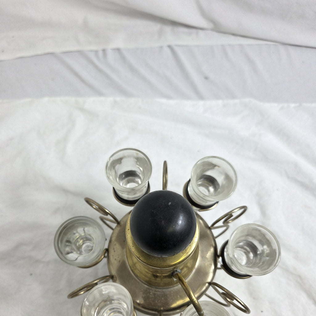 Vintage Glass Decanter Set with Shot Glass Holder, Barware Carousel Server