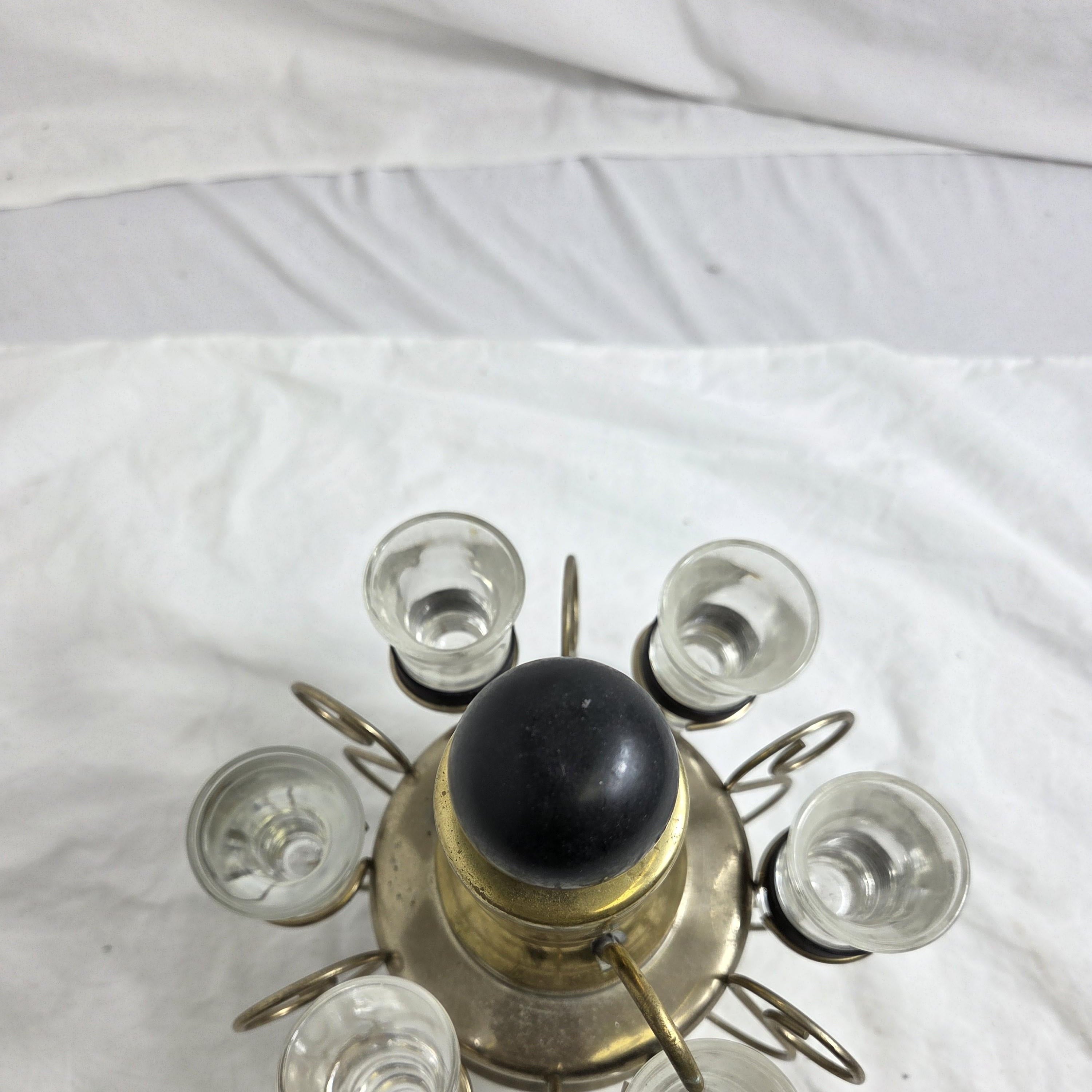 Vintage Glass Decanter Set with Shot Glass Holder, Barware Carousel Server