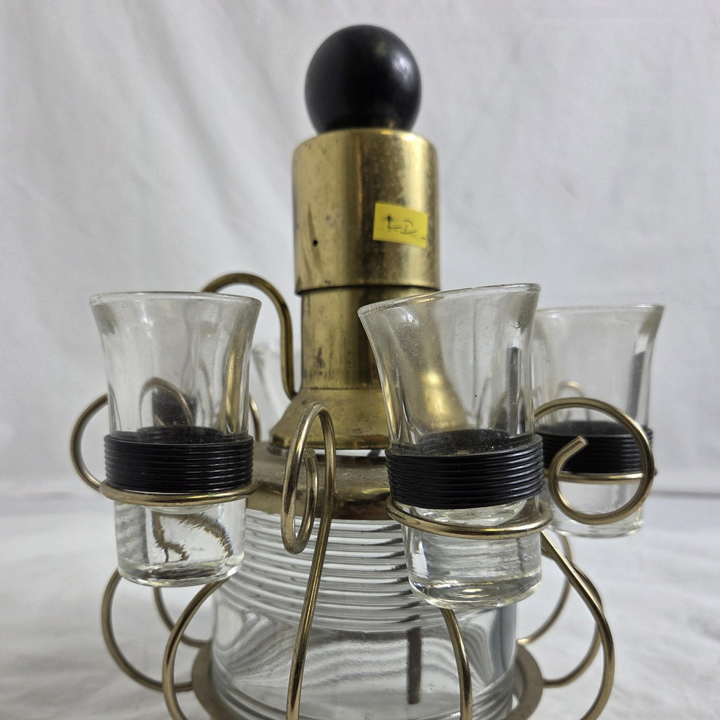 Vintage Glass Decanter Set with Shot Glass Holder, Barware Carousel Server