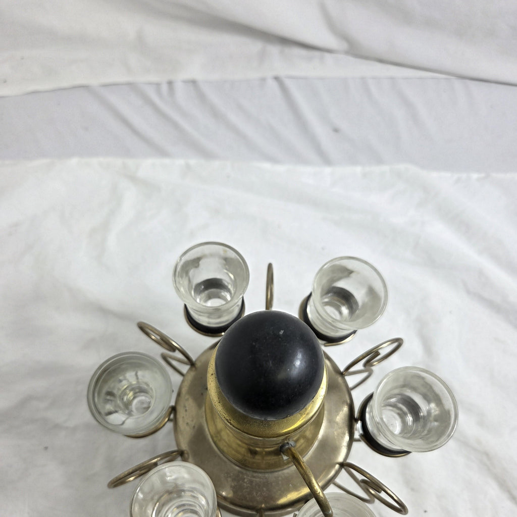 Vintage Glass Decanter Set with Shot Glass Holder, Barware Carousel Server