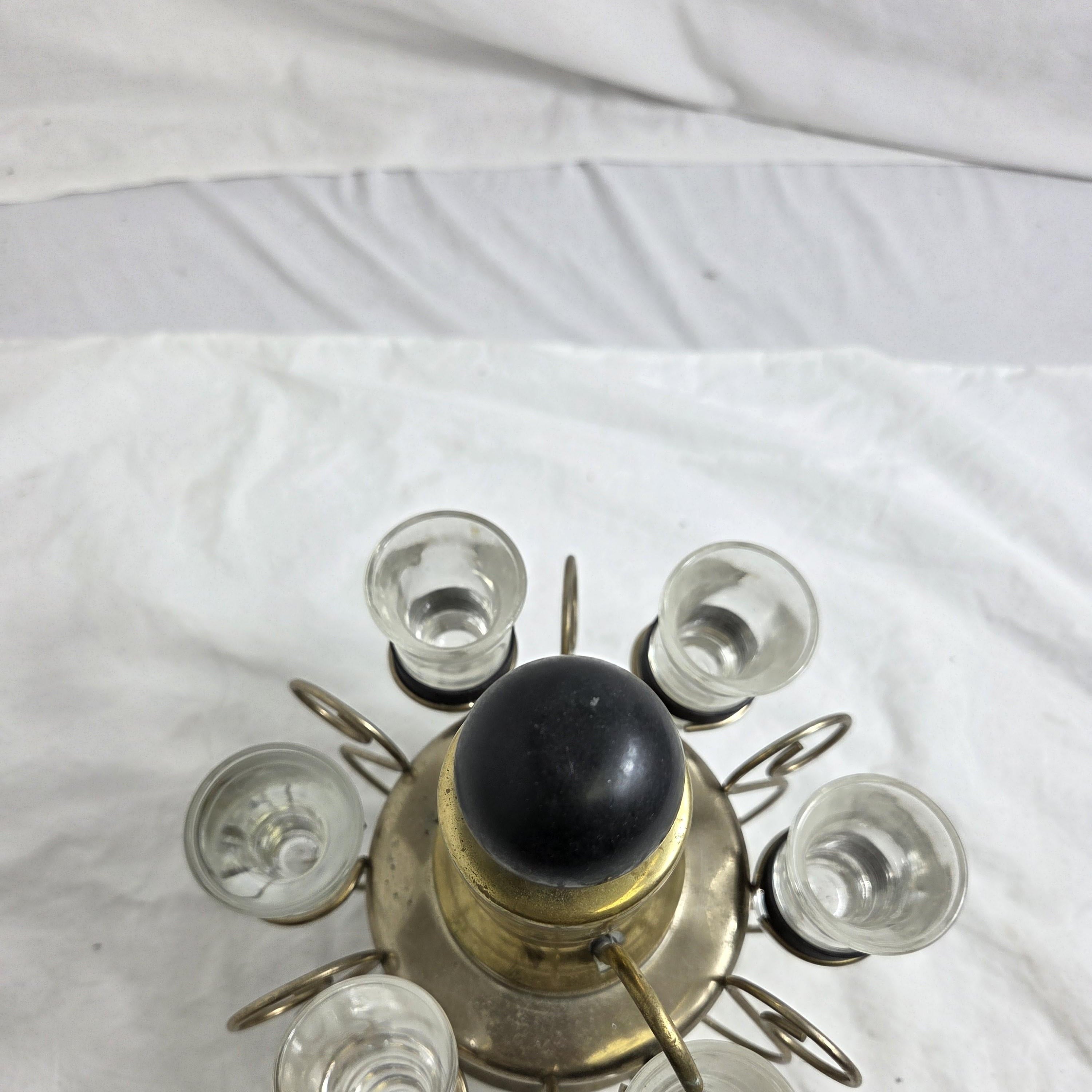 Vintage Glass Decanter Set with Shot Glass Holder, Barware Carousel Server