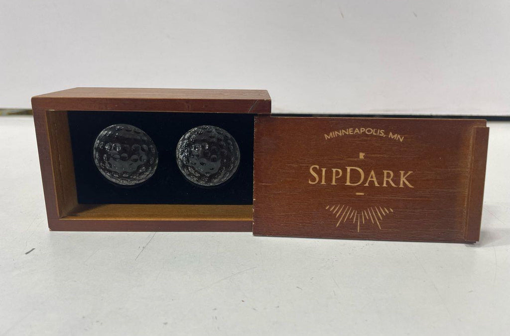 SipDark Golf Ball Style Glass Whiskey Chilling Stones 2pc Set with Wood Box