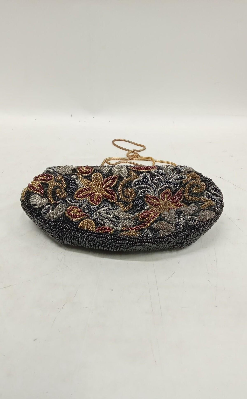 Carolyne Barton Beaded Evening Bag Floral Design 8 Inch Wide Vintage Style Clutch