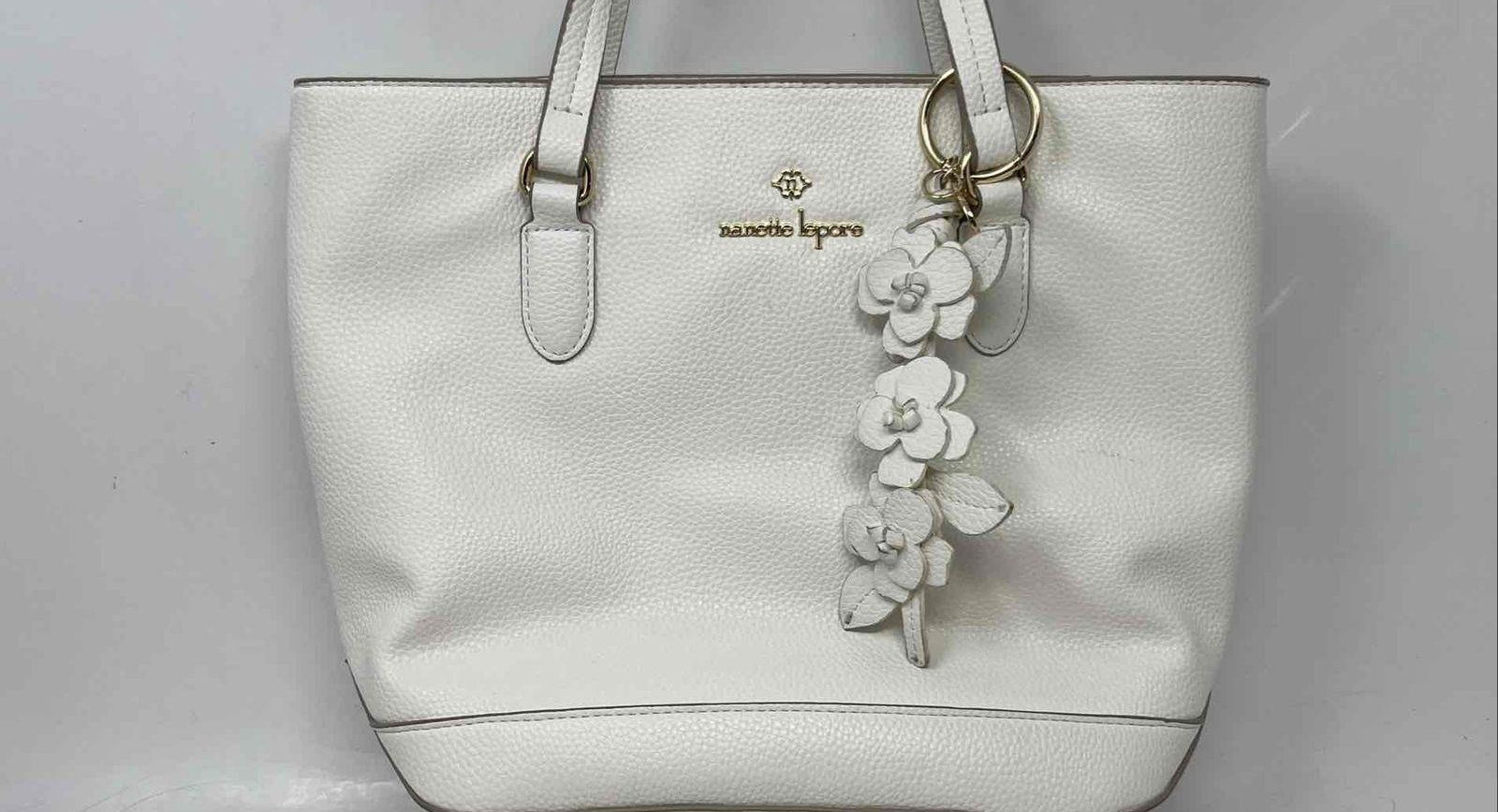 Nanette Lepore Womens White Inner Pockets Double Handle Shoulder Purse