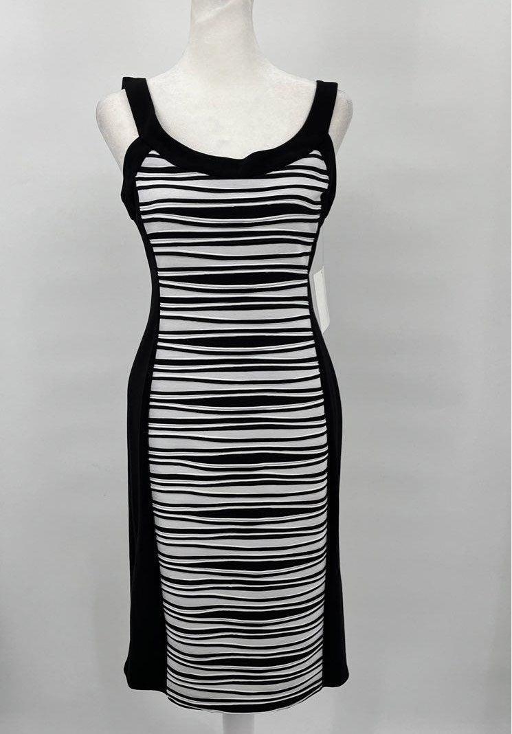 RM Richards Women's Black & White Striped Sleeveless Jacket Dress Set Size 14P