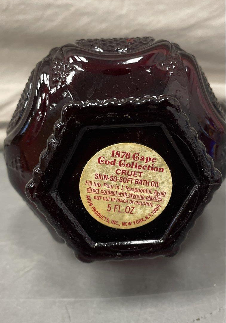 Vintage Avon Cape Cod Ruby Red Glass Cruet Bath Oil Decanter 1876 Collection