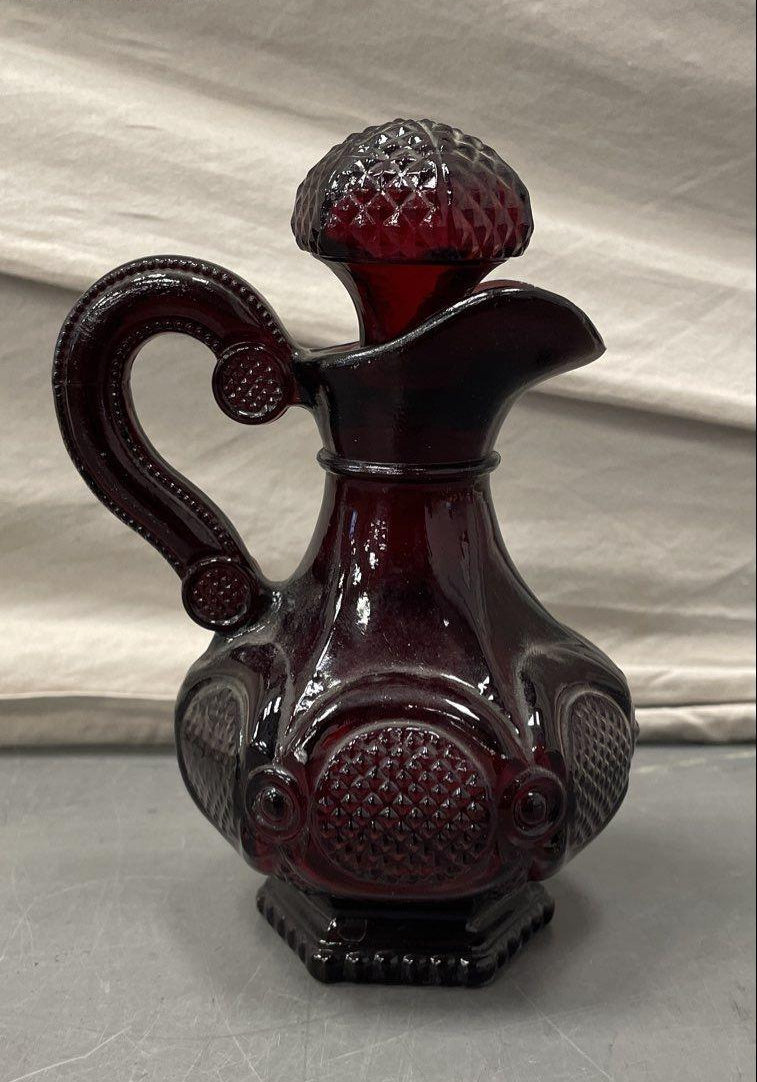 Vintage Avon Cape Cod Ruby Red Glass Cruet Bath Oil Decanter 1876 Collection