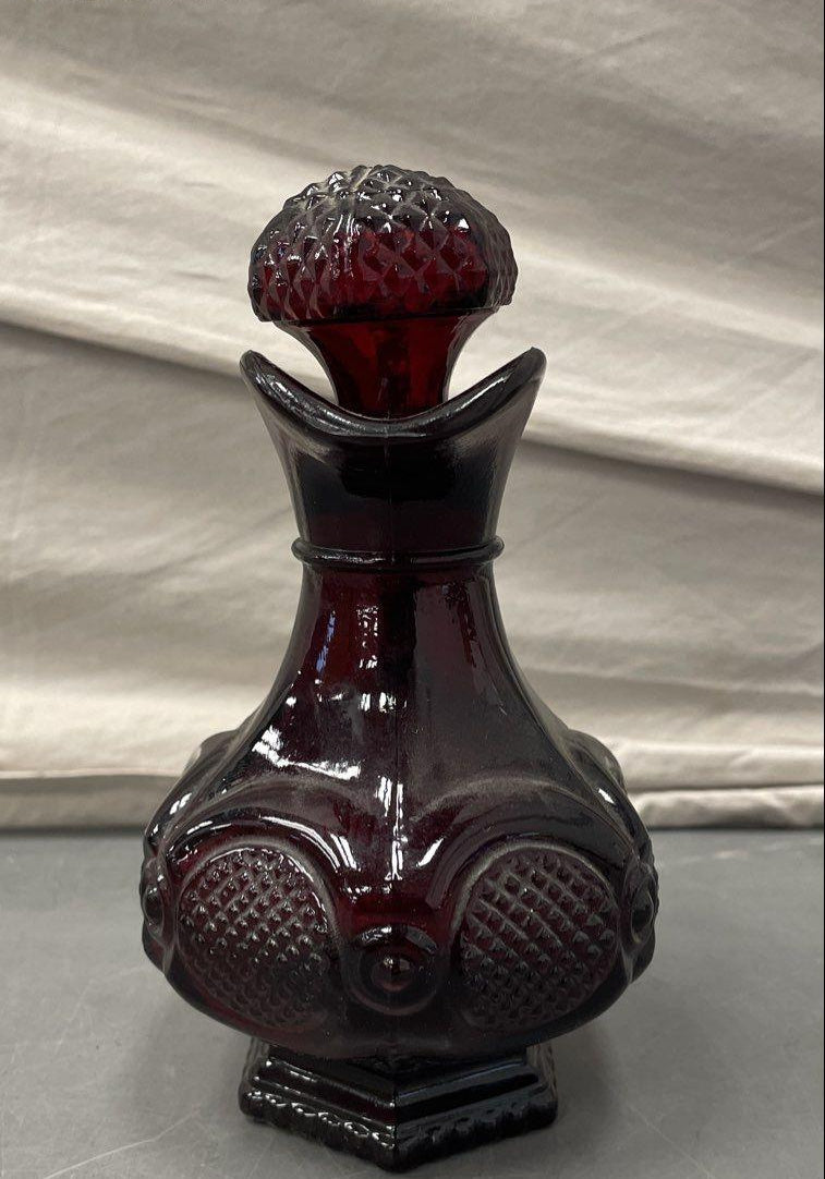 Vintage Avon Cape Cod Ruby Red Glass Cruet Bath Oil Decanter 1876 Collection