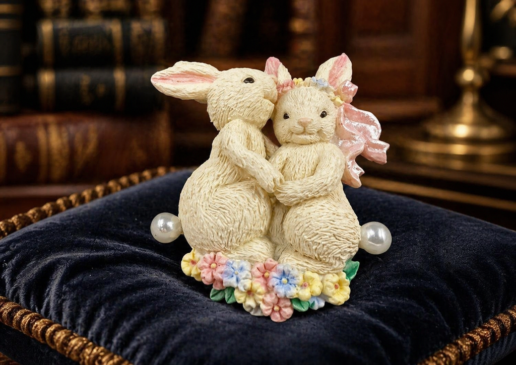 Avon Bunny Brooch With Faux Pearl Accents and Original Box