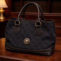 Dooney & Bourke Black Denim Logo Shoulder Bag Leather Trim DB Monogram Tote Purse