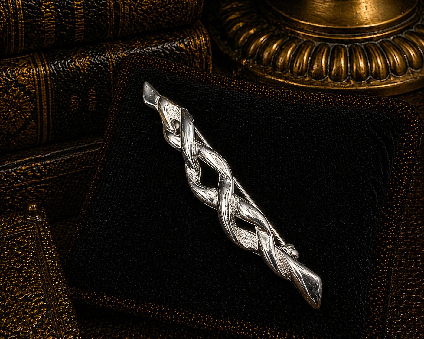 Trifari Silver Tone Twisted Bar Brooch | Classic Modernist Signed Pin