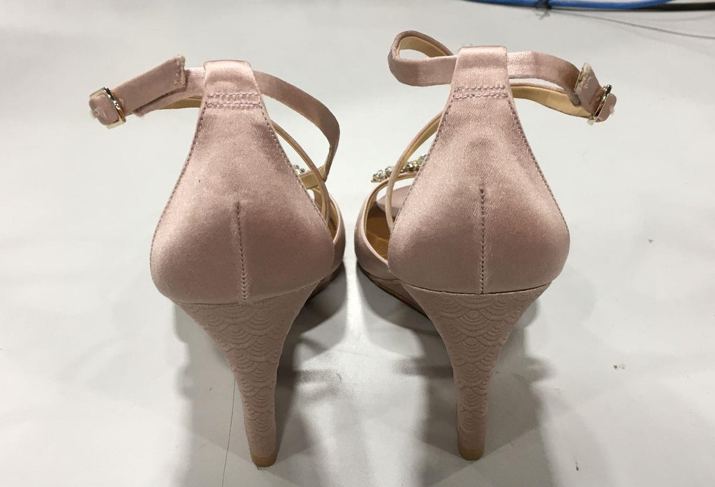 Badgley Mischka Pink Textile Ankle Strap Wedge Sandals Size 7