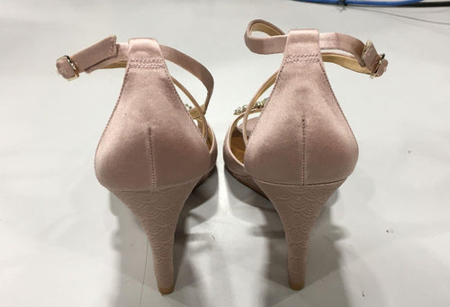 Badgley Mischka Pink Textile Ankle Strap Wedge Sandals Size 7
