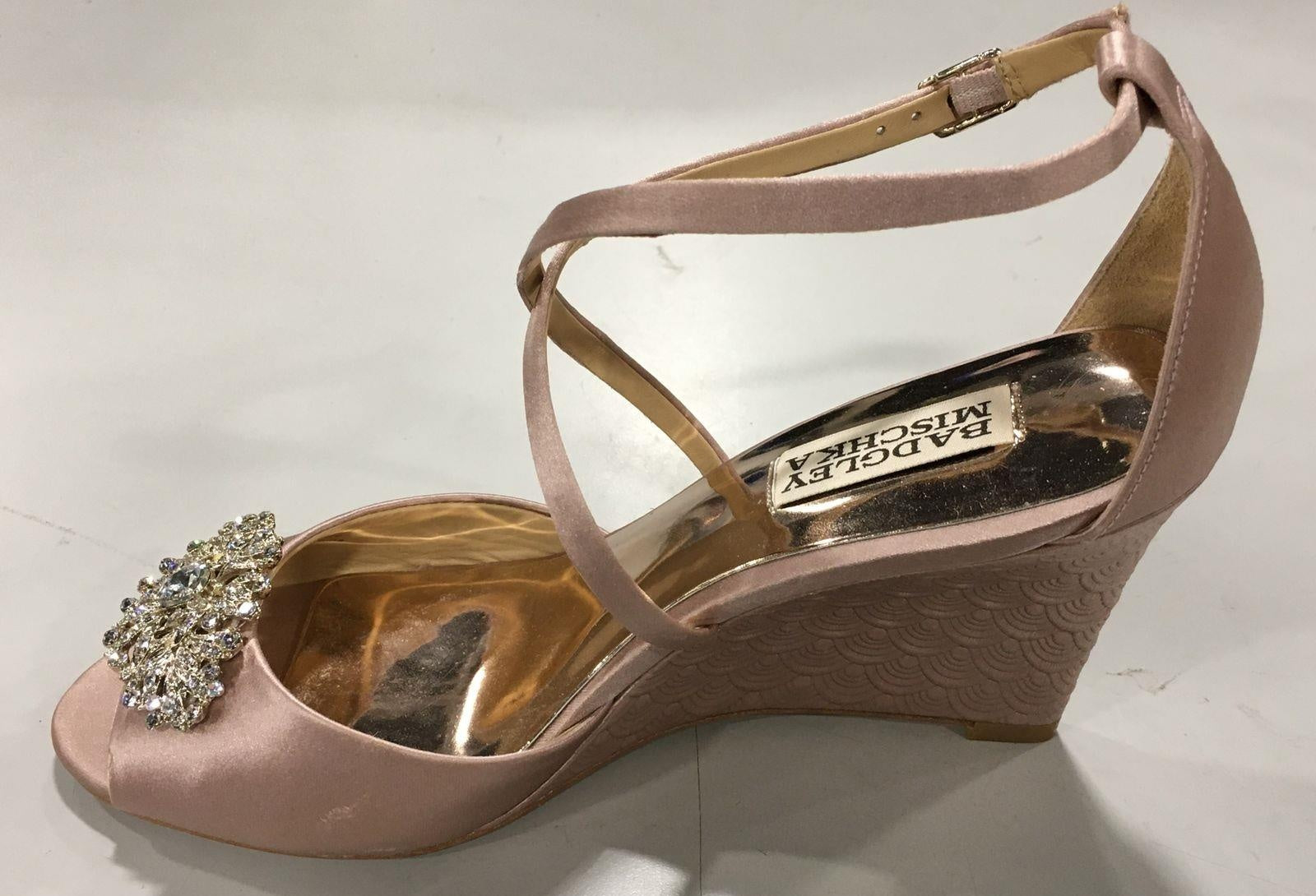 Badgley Mischka Pink Textile Ankle Strap Wedge Sandals Size 7