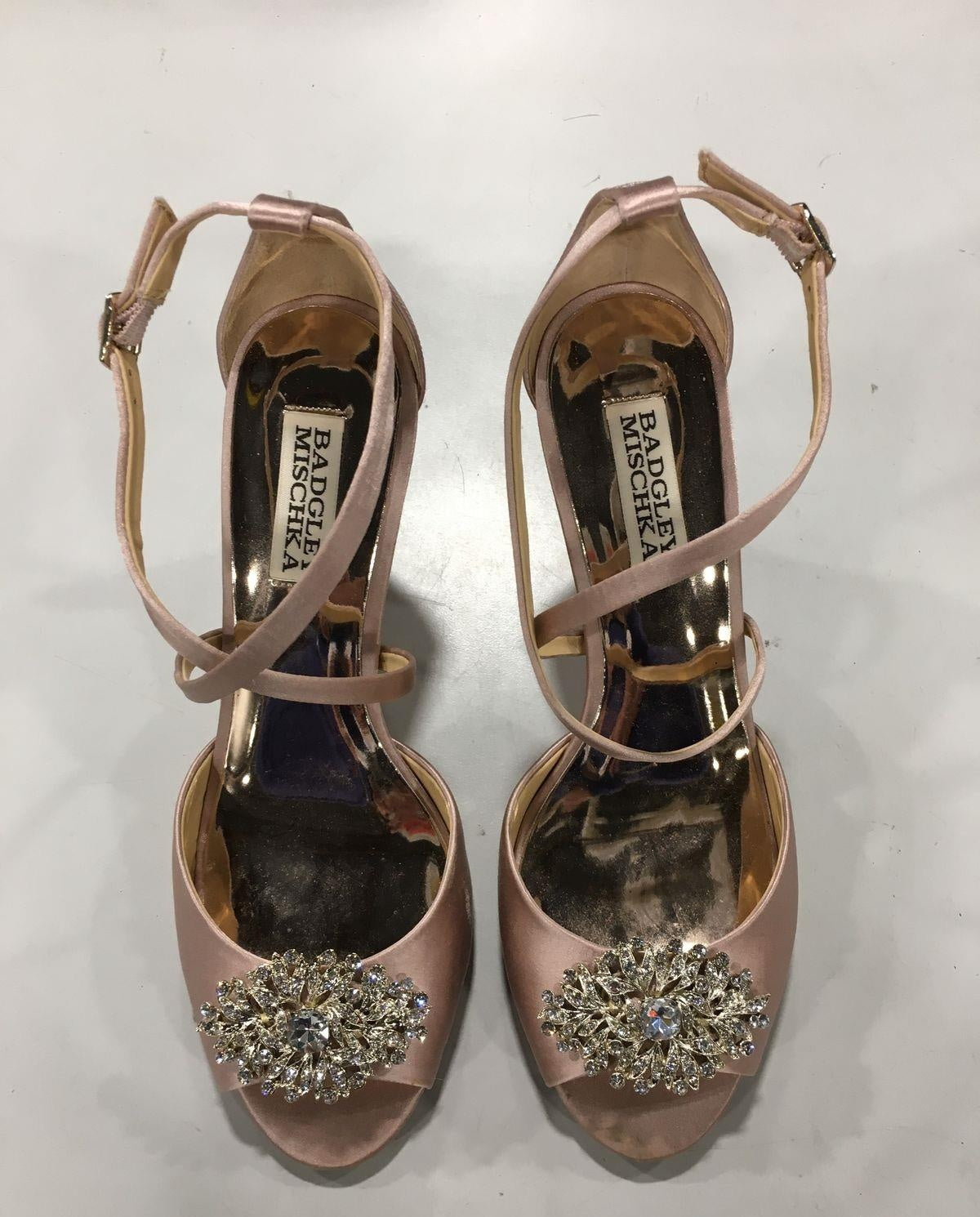 Badgley Mischka Pink Textile Ankle Strap Wedge Sandals Size 7