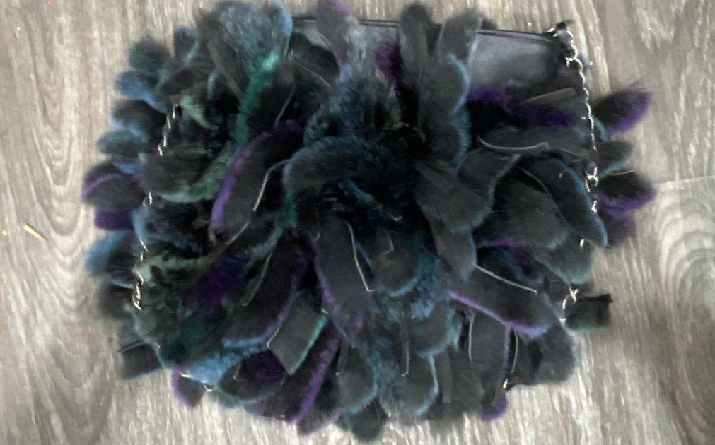 Cedric’s Blue Purple Feather Clutch | Textured Statement Evening Bag