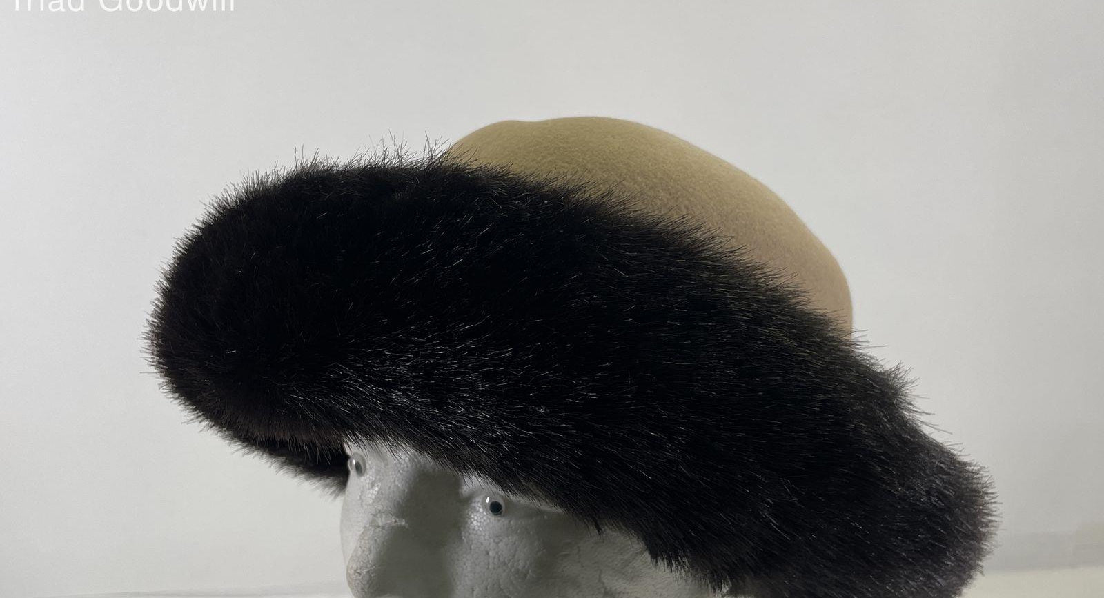 Women's Vintage Bloomingdale's Tan Hat with Faux Fur Trim, Made in Italy