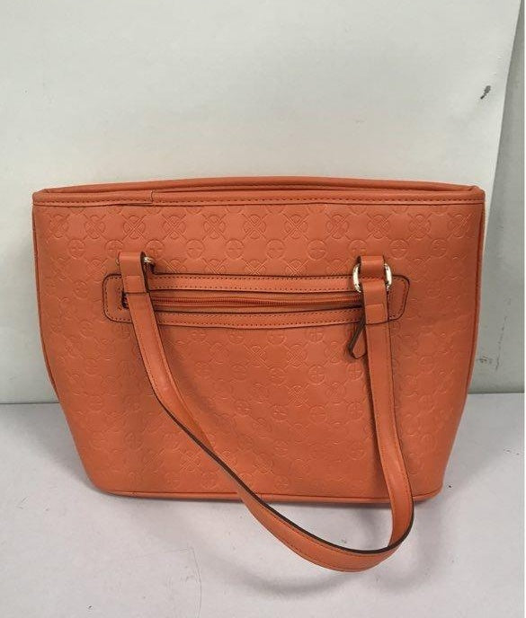 Giani Bernini Burnt Orange Embossed Logo Satchel Bag | Structured Shoulder Handbag