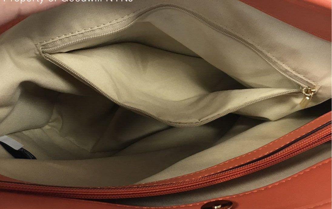 Giani Bernini Burnt Orange Embossed Logo Satchel Bag | Structured Shoulder Handbag