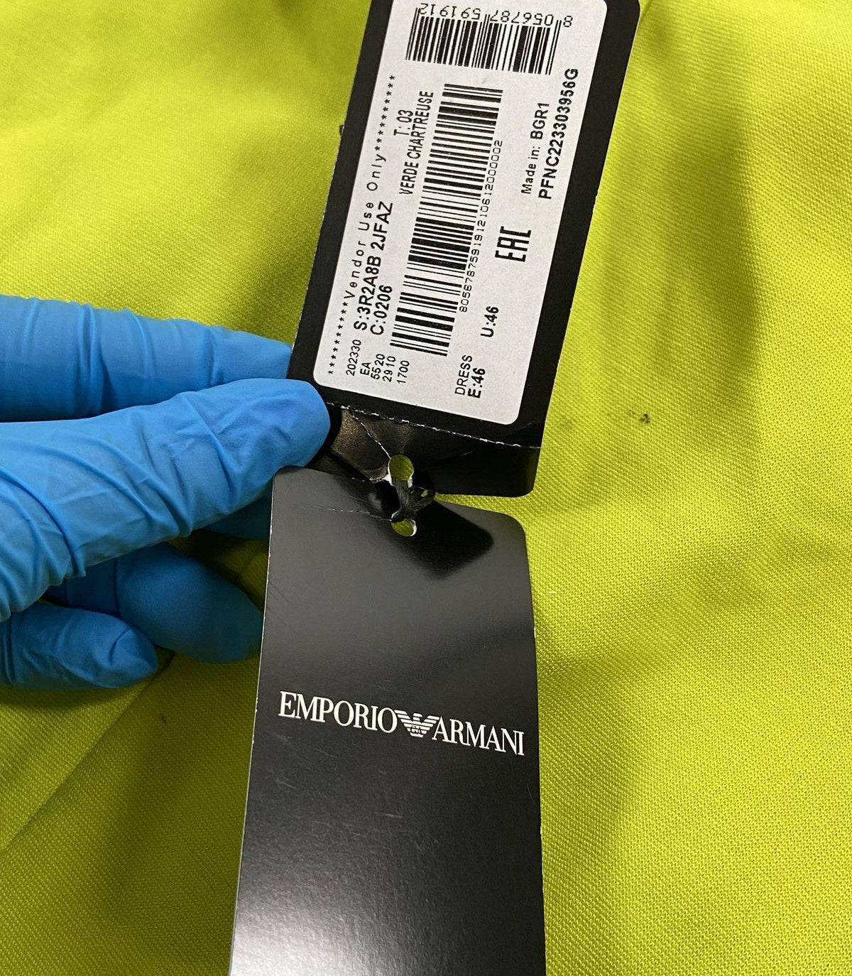Emporio Armani Long Sleeve Chartreuse Dress with Tags Size 46 with COA