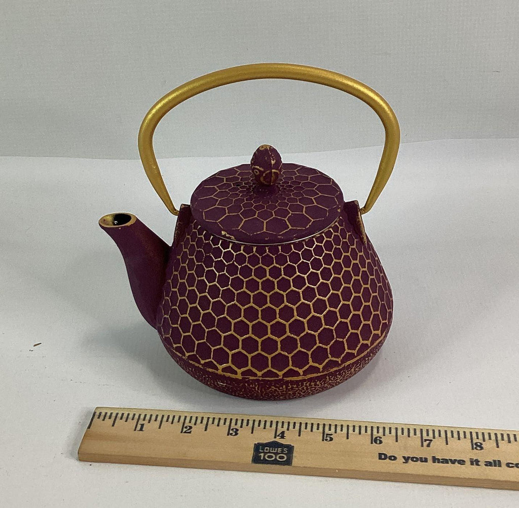 Gracious Home Kitchen Purple Gold Honeycomb Cast Iron Mini Teapot with Infuser