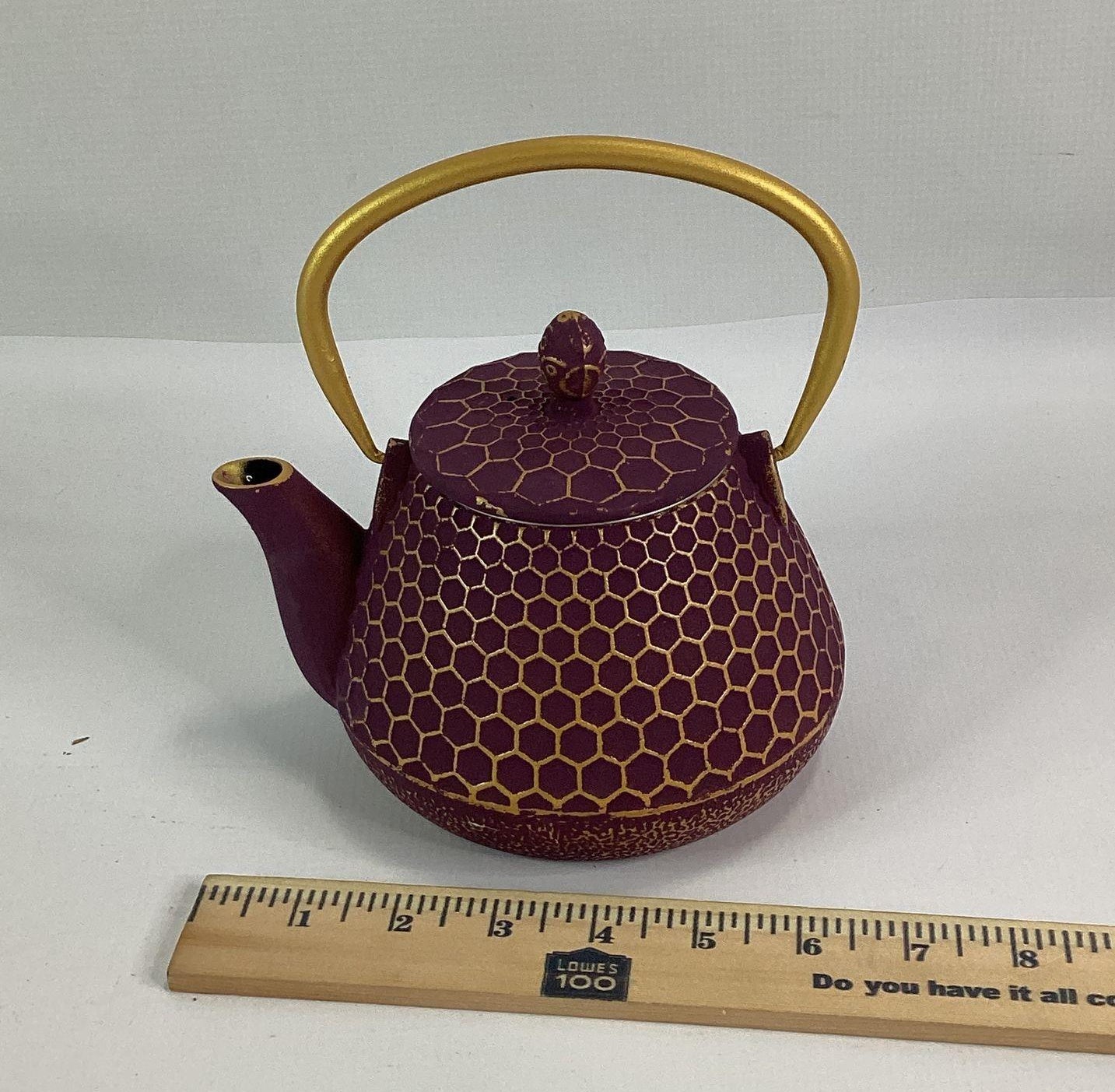 Gracious Home Kitchen Purple Gold Honeycomb Cast Iron Mini Teapot with Infuser