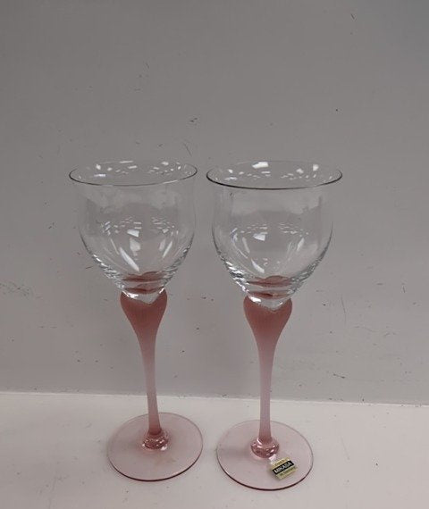 Mikasa Crystal Pink Stem Wine Glasses Set of 2 Vintage West Germany