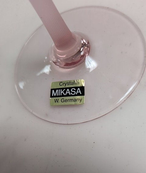 Mikasa Crystal Pink Stem Wine Glasses Set of 2 Vintage West Germany