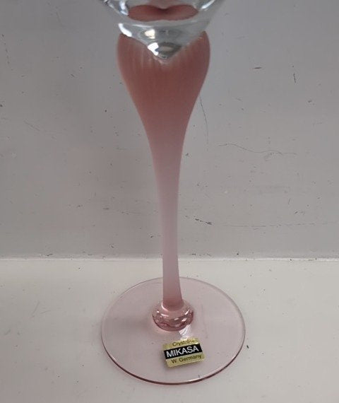 Mikasa Crystal Pink Stem Wine Glasses Set of 2 Vintage West Germany