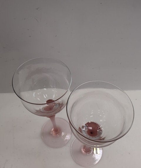 Mikasa Crystal Pink Stem Wine Glasses Set of 2 Vintage West Germany